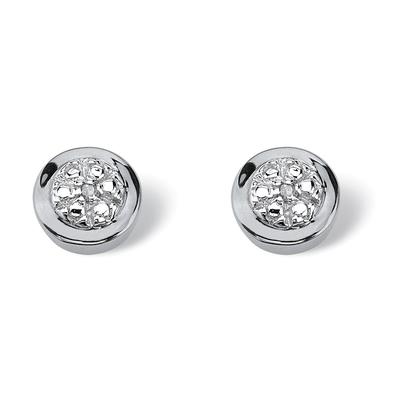 Women's Round Cut Genuine Diamond Accent Solid 10k White Gold Button Earrings by PalmBeach Jewelry in White (Size ONE SIZE)