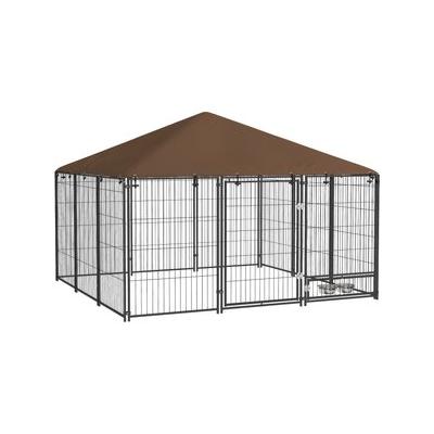 PawHut Dog Kennel & Play Pen,Coffee, 6.9 x 6.9 x 5-ft