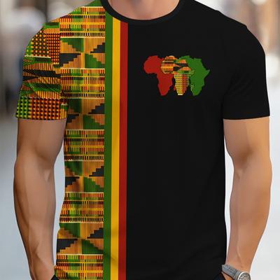 TEMU Men's Trendy Block 3d Printed Crew Neck Short Sleeve Tee - Casual Polyester Blend, Machine Washable Image