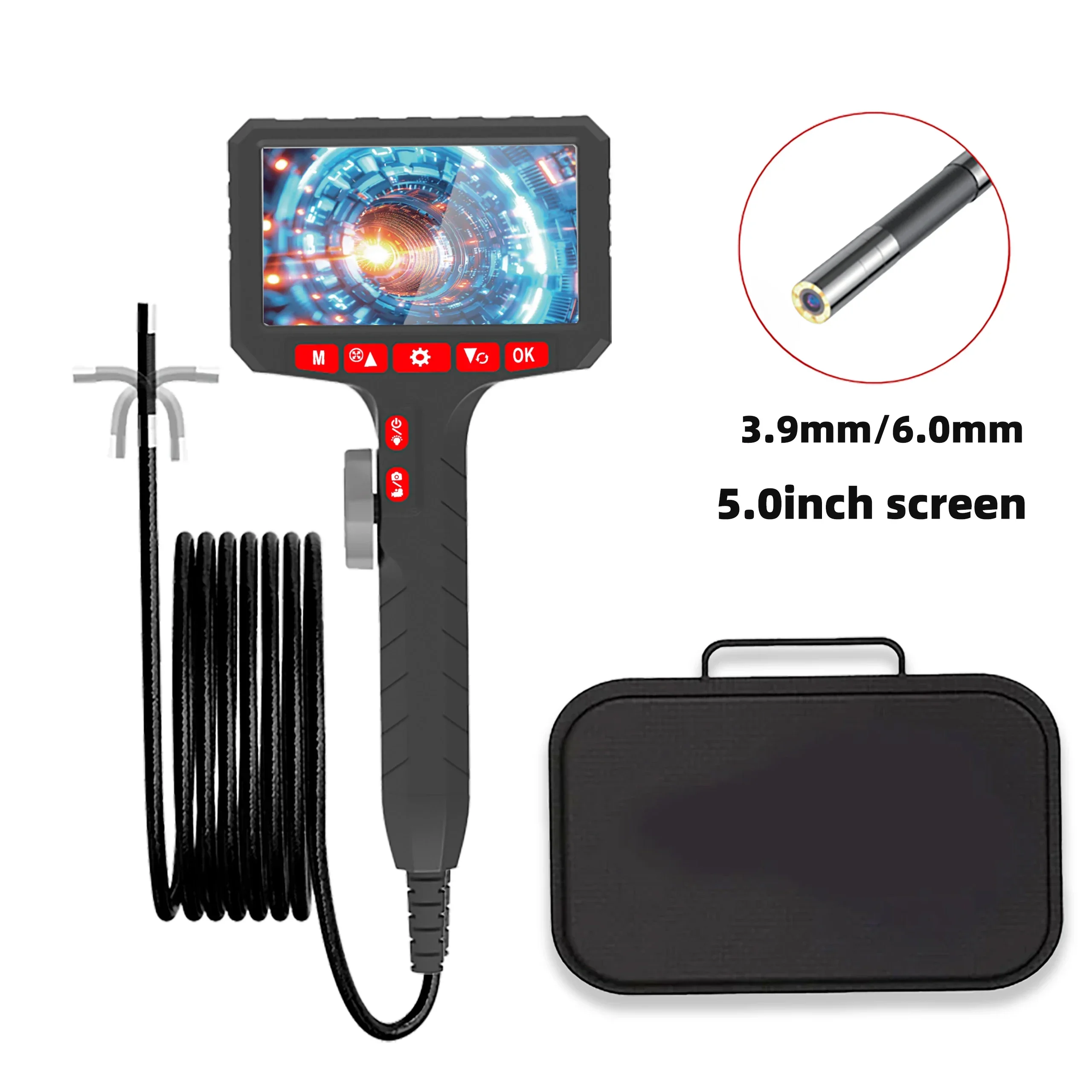 LAFOCH 5-Zoll-Endoskop, 3,9-mm-Endoskopkamera, HD 1080P mit LED-Beleuchtung für Kfz-Reparatur, Sanitärinspektion Image