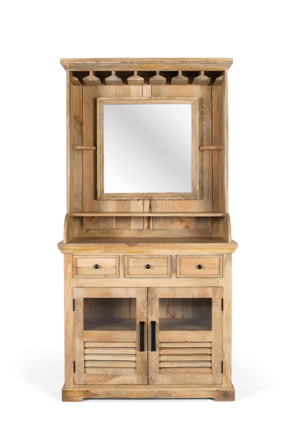 Casier à vin en bois de manguier avec miroir central