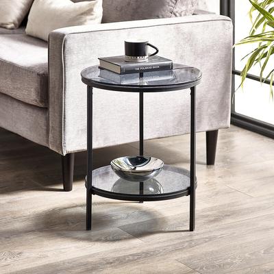 Dallas Smoked Glass Round Side Table with Shelf
