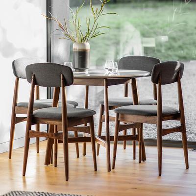 Dhuburi Round Marble & Walnut Dining Table (Seats 4)