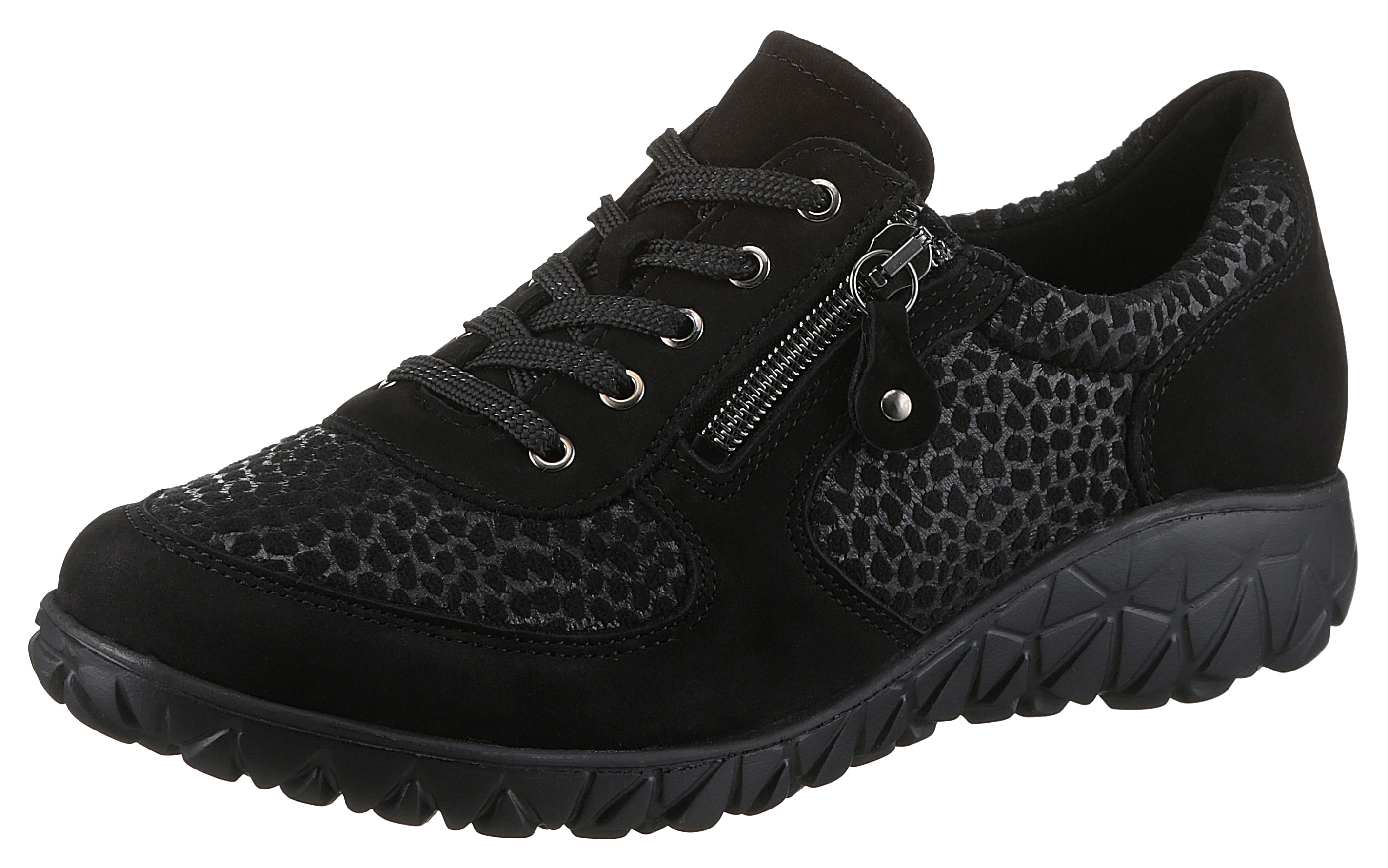 Schnürschuh WALDLÄUFER "HAVY-Soft", Damen, Gr. 7,5 (41), schwarz, Nubukleder, Textil, Schuhe Schnürschuh, Freizeitschuh, Halbschuh, Komfortschuh mit Reißverschluss, H-Weite