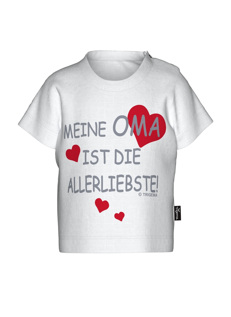 T-Shirt TRIGEMA "TRIGEMA T-Shirt Omas Liebling", Baby, Gr. 92, weiß, 100% Baumwolle (Bio-Baumwolle kbA), Shirts Image