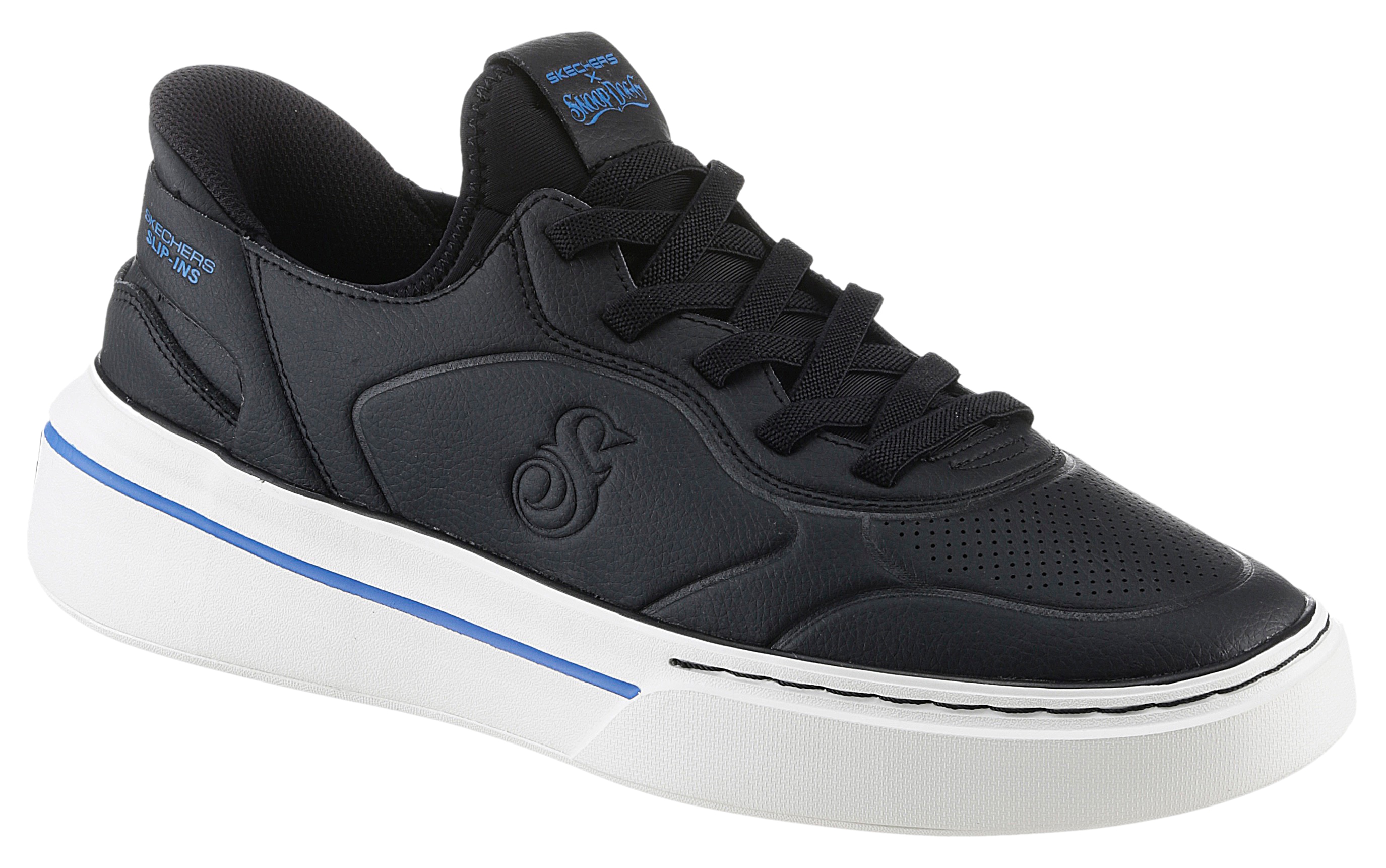 Slip-On Sneaker SKECHERS "SNOOP ONE-NEXT EPISODE", Herren, Gr. 39, schwarz, Lederimitat, Textil, kontrastfarbene Details, Schuhe, Schlupfschuh, Freizeitschuh mit Slip-Ins Funktion