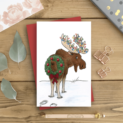 TEMU 1pc Christmas Greeting Envelope - Antlers And Wreath - For , , And Anyone Image