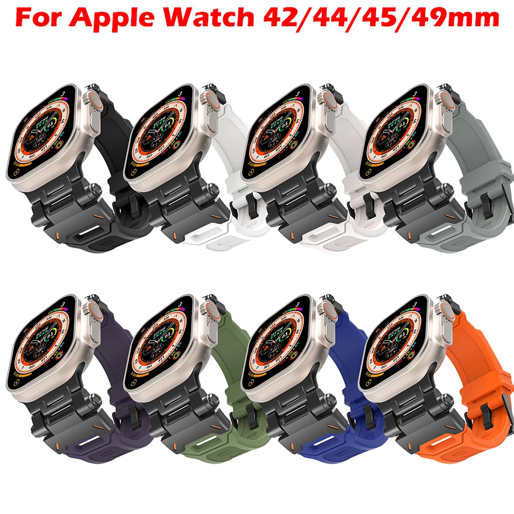 Buntes Sport armband für Apple Uhren armband/45mm Silikon Edelstahl armband für Apple Watch Ultra2 49mm Armband Image