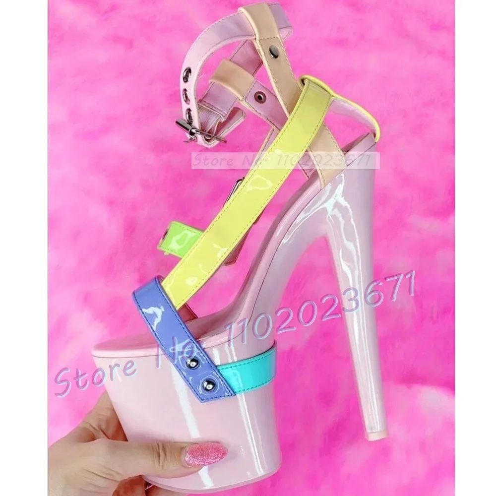 Multi Schnalle Riemen Plattform Sandalen Frauen coole gemischte Farbe dünne Absätze Schuhe Punk Sommer Party Cross Strap Pole Dance Sandalen