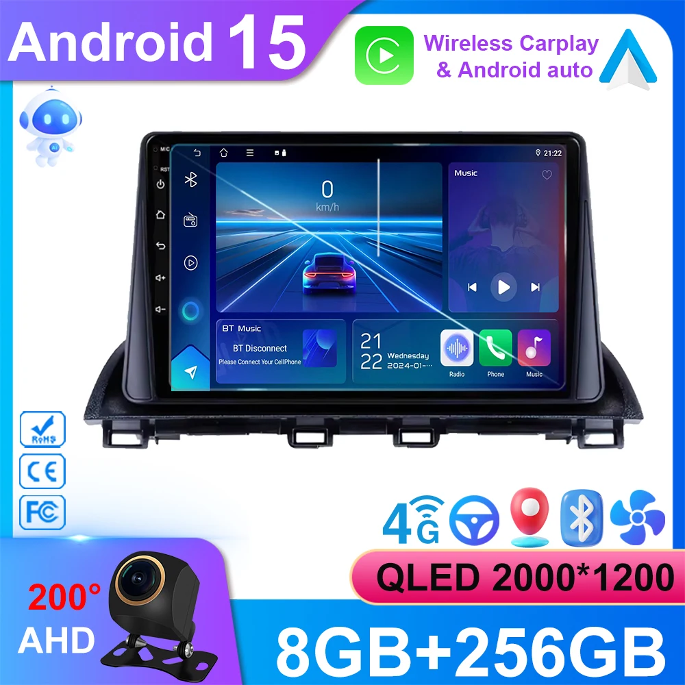 Auto DVD QLED Bildschirm Für Mazda 3 Axela 2014-2019 Auto Radio Stereo Multimedia Player 5G wifi BT GPS Android 15 Navigation 2din Image