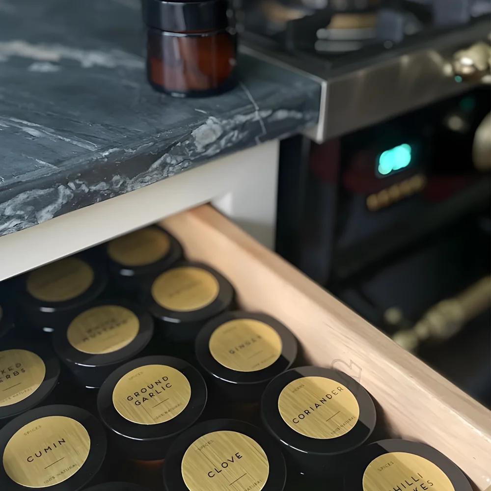 Goldmetallische Kräuter- und Gewürzetiketten – individuelle Liste – wasserfeste Etiketten – wasser- und ölbeständige Sondergrößen Image