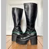 Dame Gothic Vintage schwarz Pu Plattform Knies tiefel klobigen Absatz neu ankommen Runway Stiefel kausal Punk Party Kleid Stiefel Größe 33-46