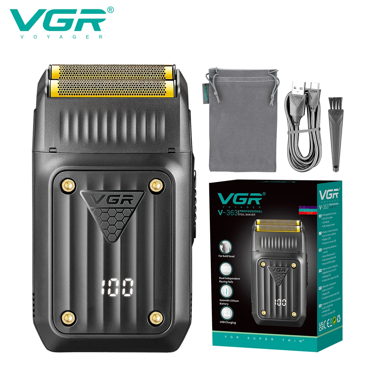 VGR 363 Rasierer, Elektrorasierer, professioneller Haarschneider, wiederaufladbar, Rasierfriseur, Bartschneider, Folien-Haarrasierer für Männer Image