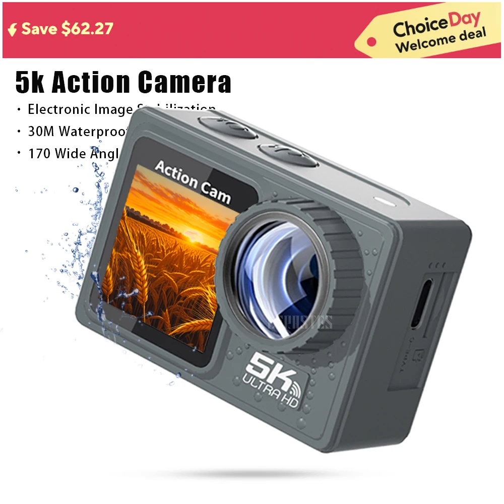 Action Camera 5K 4K telecamera per bicicletta Stabilizzatore elettronico Action cam WiFi videocamere sportive Videocamere per registrazione video per casco
