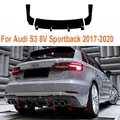 Nero lucido Per Audi S3 8V Sportback 2017-2020 Auto Paraurti Posteriore Diffusore Spoiler Splitter Posteriore Canard Staffa Deflettore guardia