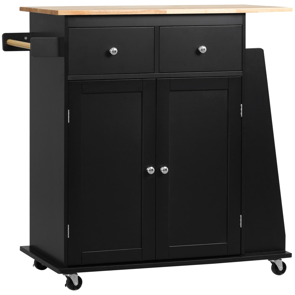 Carrello da cucina con armadietto e 2 cassetti in legno nero