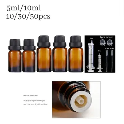 30/50PCS 5ml/10ML Amber Brown Drop Bottle Massage Oil Pipette Glass Aromatherapy Liquid Essential