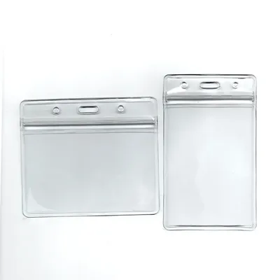 10pcs Transparent Vinyl Plastic Staff ID Work Card Cover with Lanyard Hanging Hole Zipper Badge