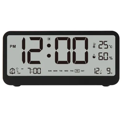8001-EN Digital Clock Brightness Temperature Humidity Displaying Alarm Clock with Dual Alarms Modes