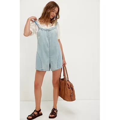 We The Free Freebird Shortalls at Free People in Antigua Blue, Size: XL