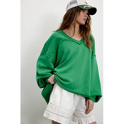 We The Free Venice V-Neck Sweatshirt at Free People in Jungle Glow, Size: Large