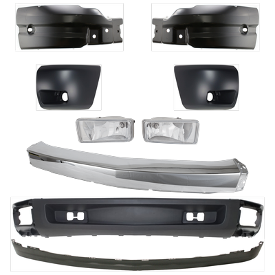 2007 Chevrolet Silverado 1500 9-Piece Kit Bumper, New Body Style, Chrome, Includes (1) Bumper, (4) Bumper End, (2) Fog Light, and (2) Valance