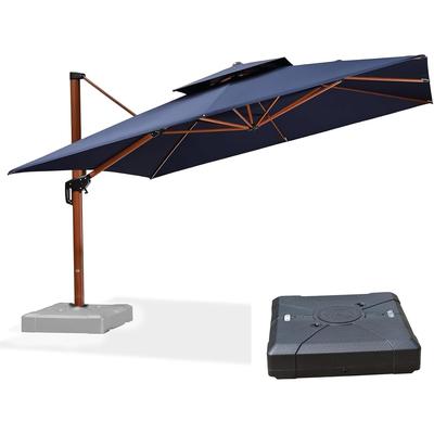 PURPLE LEAF 12ft Square Wood Pattern Patio Cantilever Umbrella with Base