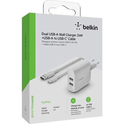 BELKIN USB-Ladegerät "Dual USB-A Ladegerät incl. USB-C Kabel 1m, 24W", weiß, Ladegeräte Image