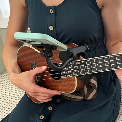 TEMU Abs Guitar & Ukulele Phone Holder In Black - Mounts Smartphones For & Video Viewing During Practice , Guitar Playing Aid| Mounting Base|abs Resin Construction