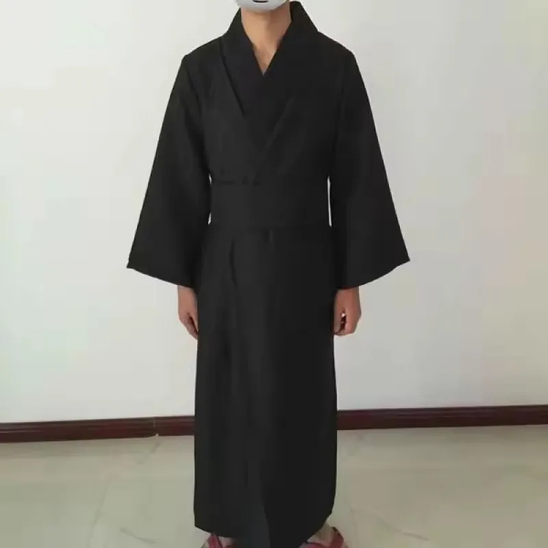 Japanischer traditioneller Samurai-Kimono für Männer, Yukata-Bademantel, Hekoobi, lockerer Stil, Saunakleidung, Homewear-Gürtel, langes Kleid aus Baumwolle Image