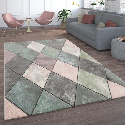 Teppich Wohnzimmer Kurzflor, Pastellfarben, Rosa Gelb in vers. Farben u. Größen 80x300 cm, Bunt Image