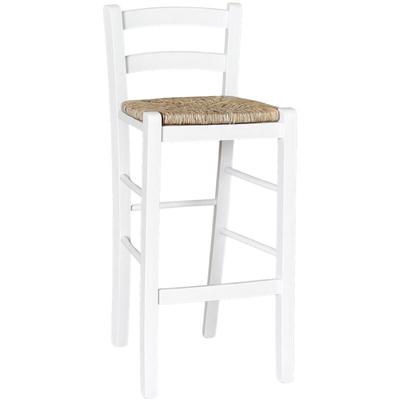 Hocker 67 cm hoch aus weißem italienischem Buchenholz mit Sitzfläche aus Stroh Image