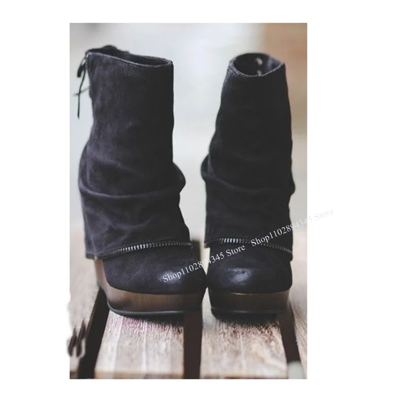 Schwarz Keil Plattform Stiefel Zipper Mittlere Waden Patchwork Mode Sexy 2025, Sommer Casual Große Größe Frau Schuhe Zapatillas Mujer