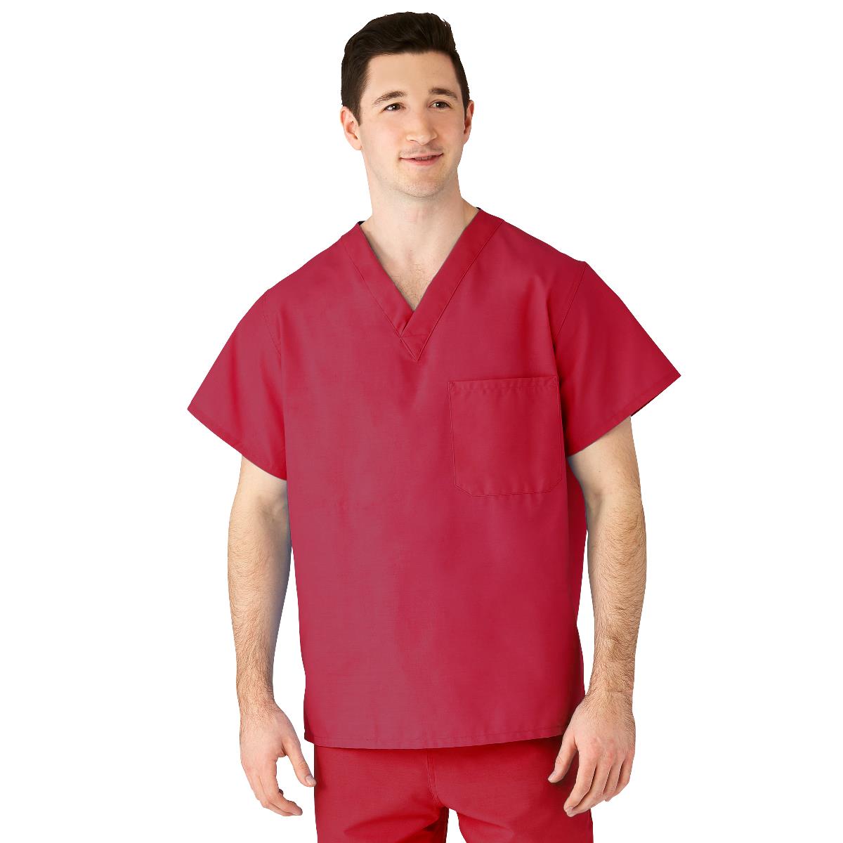 AngelStat Unisex Reversible V-Neck Scrub Top with 2 Pockets, Raspberry, Size 2XL, Angelica Color Code, 1 EA (610NTRXXL-CA) Each Medline