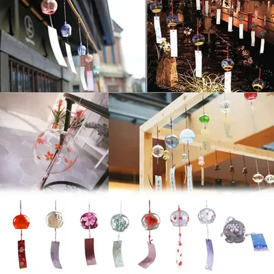 Japanese Wind Chime Handmade Sakura Wind Chimes Stained Glass Wind Bell Glass Furin Room Pendant
