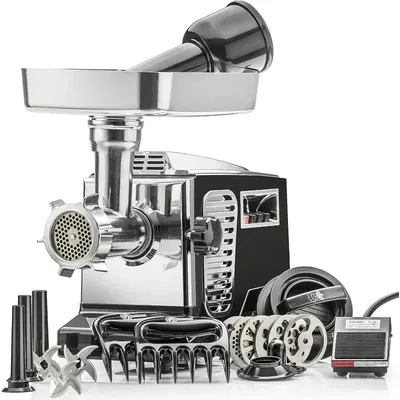 Turboforce II "Platinum" w/Foot Pedal Heavy Duty Electric Meat Grinder & Sausage Stuffer: 6 Grinding