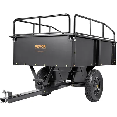 Heavy Duty ATV Trailer Steel Dump Cart, 750-Pound 15 Cubic Feet, Garden Utility Trailer with