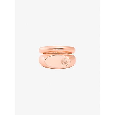 Michael Kors Logo Engraved Double Layered Signet Ring Rose Gold 7