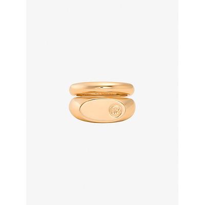 Michael Kors Logo Engraved Double Layered Signet Ring Gold 8