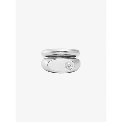 Michael Kors Logo Engraved Double Layered Signet Ring Silver 7