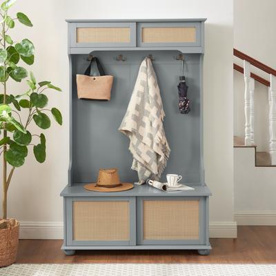 Clothes hanger Hall Tree Storage Bench Shoe Rack for Entryway, Shoe Storage, Hall Tree Entryway Bench with Rattan Door Gray