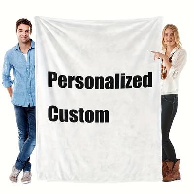 TEMU Custom Photo Flannel Fleece Throw Blanket, Personalized , Polyester Fiber, With Your Picture, For Sofa, Bed, Office, Dorm, Camping, Perfect Gift For Couples, Family, Pets, Personalized Blanket Image