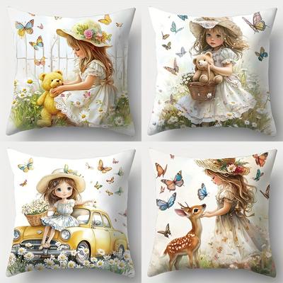 TEMU 4pcs New Pillowcase, Daisy, With , Pillowcase, 17.7 Inches * 17.7 Inches, Single-sided Printing, Christmas Decoration, Sofa Backrest Cover, Pillowcase Without Pillow Image