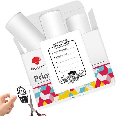 TEMU Phomemo Thermal Sticker Paper, Adhesive Paper For M02/m02s/m02pro M03 M03as M04 M04as Sticker Printer, Hd Sticker Paper Keep For 2 Years, 50mm X 3.5m/roll, 3 Rolls, Thermal Sticker Paper Image