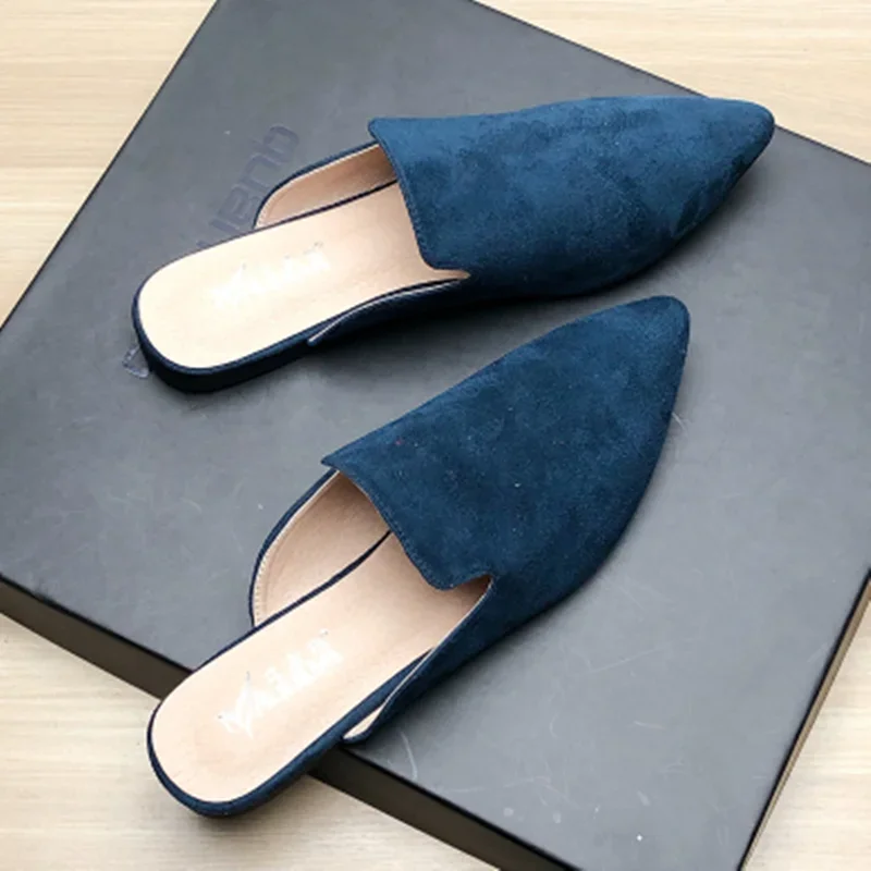 Weibliche Einfache Nähen Plain Schuhe Outdoor Spitze Zehen Rutschen Kamel Blau Weiche Sohle Breite Fitting 48-33 2022 neue Ankünfte De Mujer