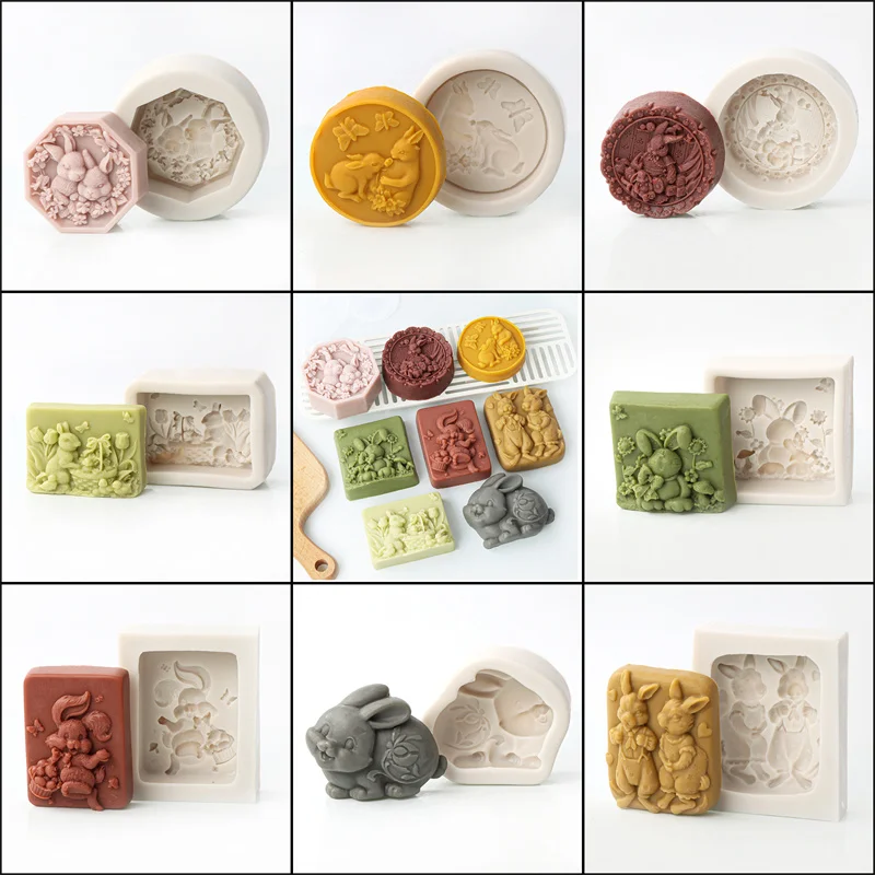 Ostern Blume Kaninchen Silikon Seife Form DIY Glücklich Niedlichen Kaninchen Blumenmuster Schmetterling Tier Relief Schokolade Kuchen Dekor Geschenk Image