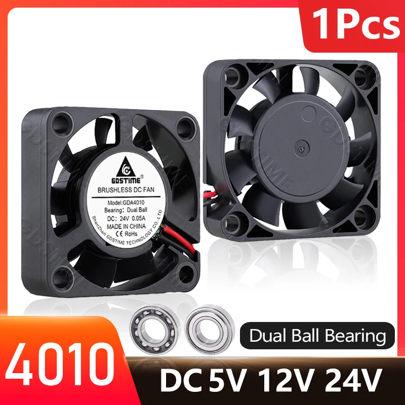 GDSTIME 40MM USB Cooler DC 5V 12V 24V 40x40x10mm Mini ventola di raffreddamento a doppia sfera 4010 Ventola assiale 40MM per stampante 3D, DVR, raffreddamento NAS