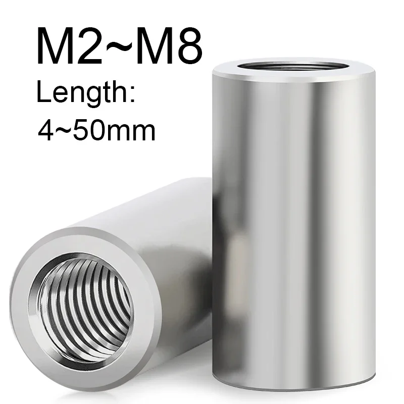 1 ~ 20 Stück zylindrische Verbindungsmutter M2 M2,5 M3 M4 M5 M6 M8 Verbindungshülse Rohrmuttern 304 Edelstahl Länge 4 ~ 50 mm Image