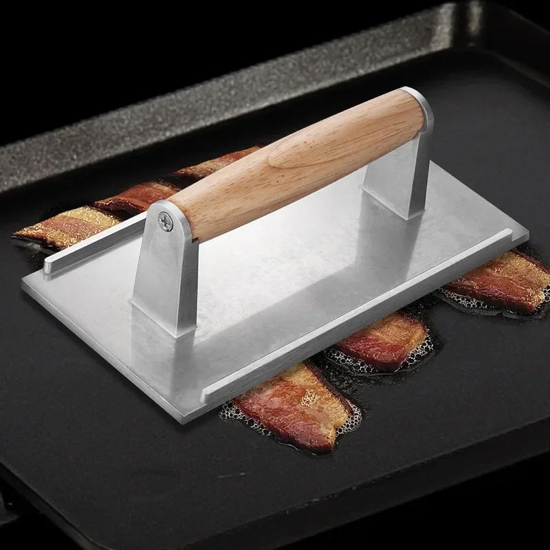 Rechteckige Fleischpresse aus Aluminiumlegierung, antihaftbeschichtet, robuste Steak-Burgerpresse mit Griff, Grillpresse, Heim-BBQ-Kochutensilien Image