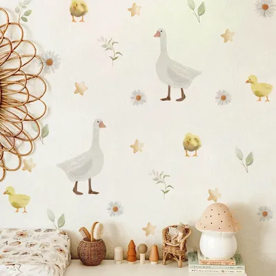 Cartoon Ente Blume Sterne Wandaufkleber Kinderzimmer Dekor Kinder Baby Zimmer für Schlafzimmer Image